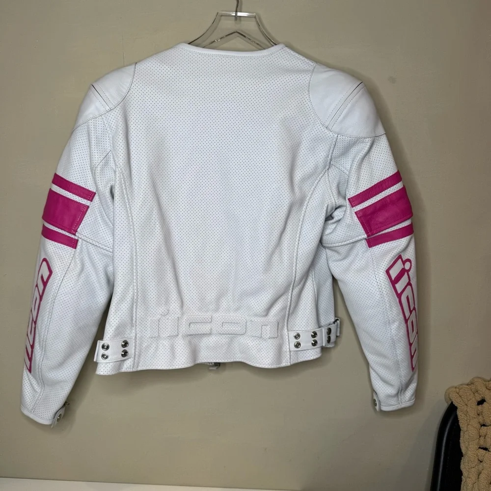 Icon Pursuit Jacket Kitty White & Pink Moto Sports Leather Jacket size XL NWOT - Picture 5 of 16